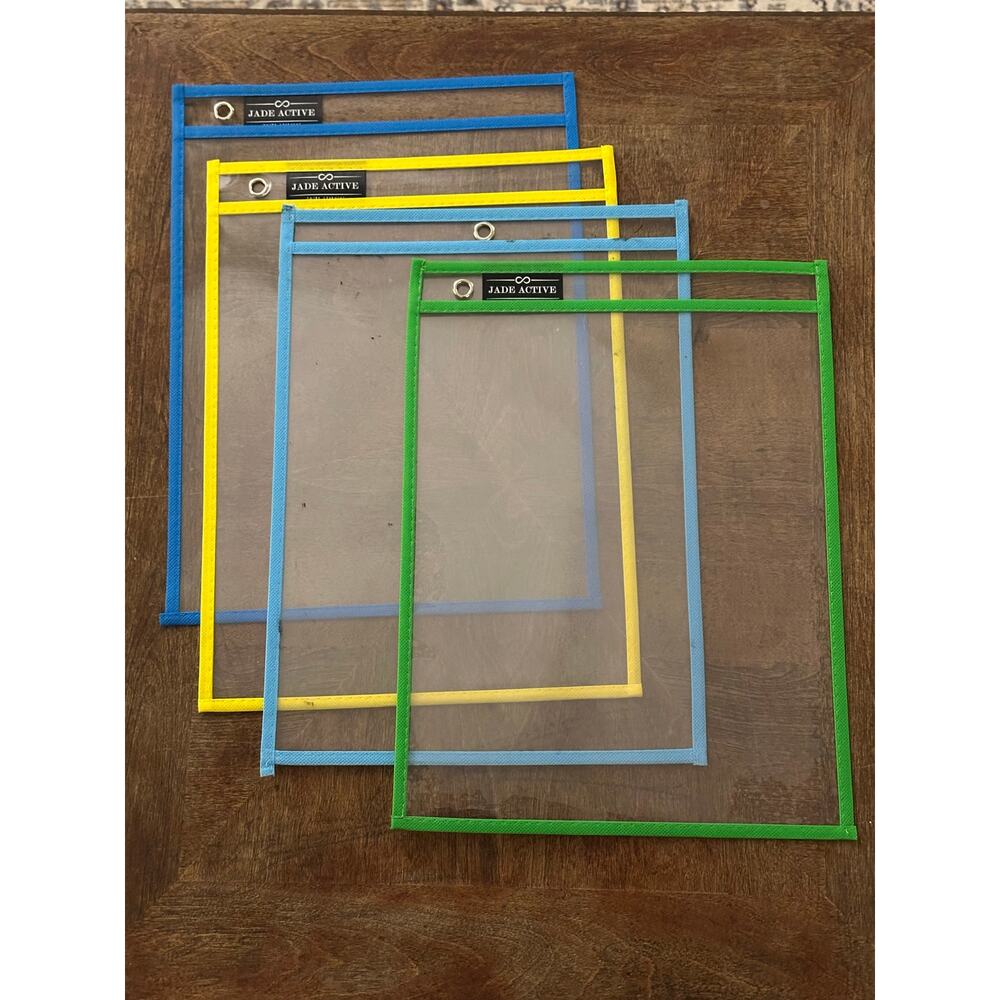 Dry Erase Pockets (Set of 7)– Mixed Colors – Used – Reusable Classroom Sleeves